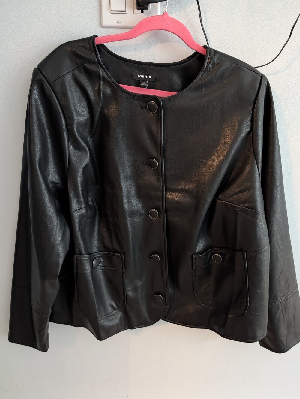 torrid Black Faux Leather Button-Front Jacket